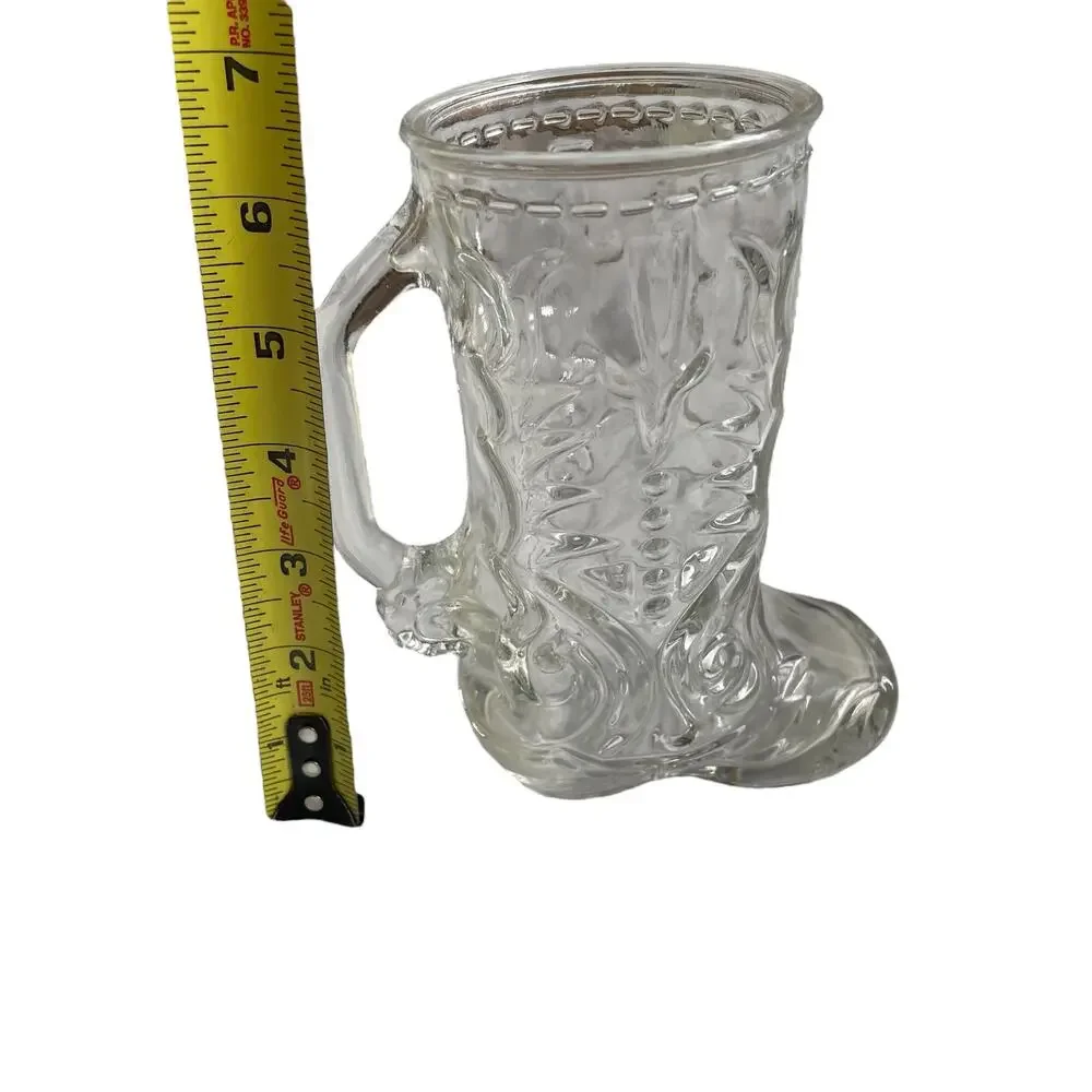 Vintage Clear Glass Cowboy Boot Mug Libbey of Canada Embossed w/ Handle Western